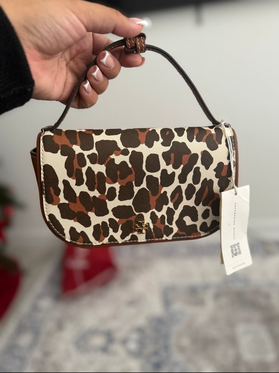Tory Burch Handbags - Tory Burch Leopard-Print Mini Top Handle Bag - Brown/White